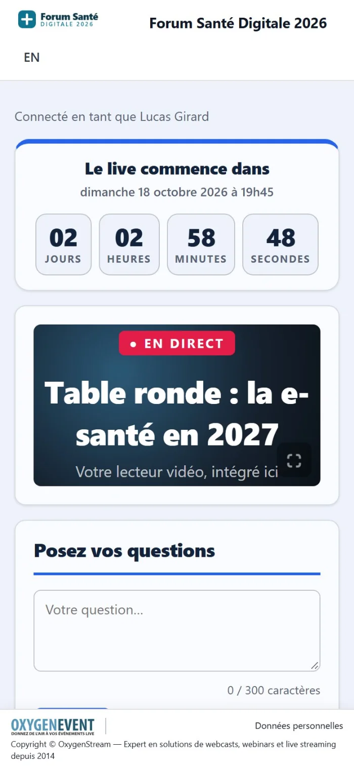 Page de live sur téléphone